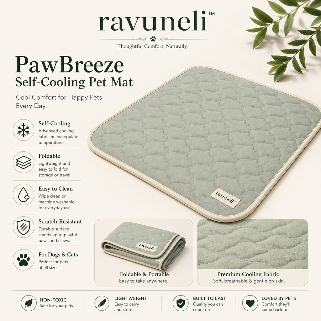 Ravuneli™ PawBreeze Self-Cooling Pet Mat – Foldable Breathable Cooling Pad for Dogs & Cats