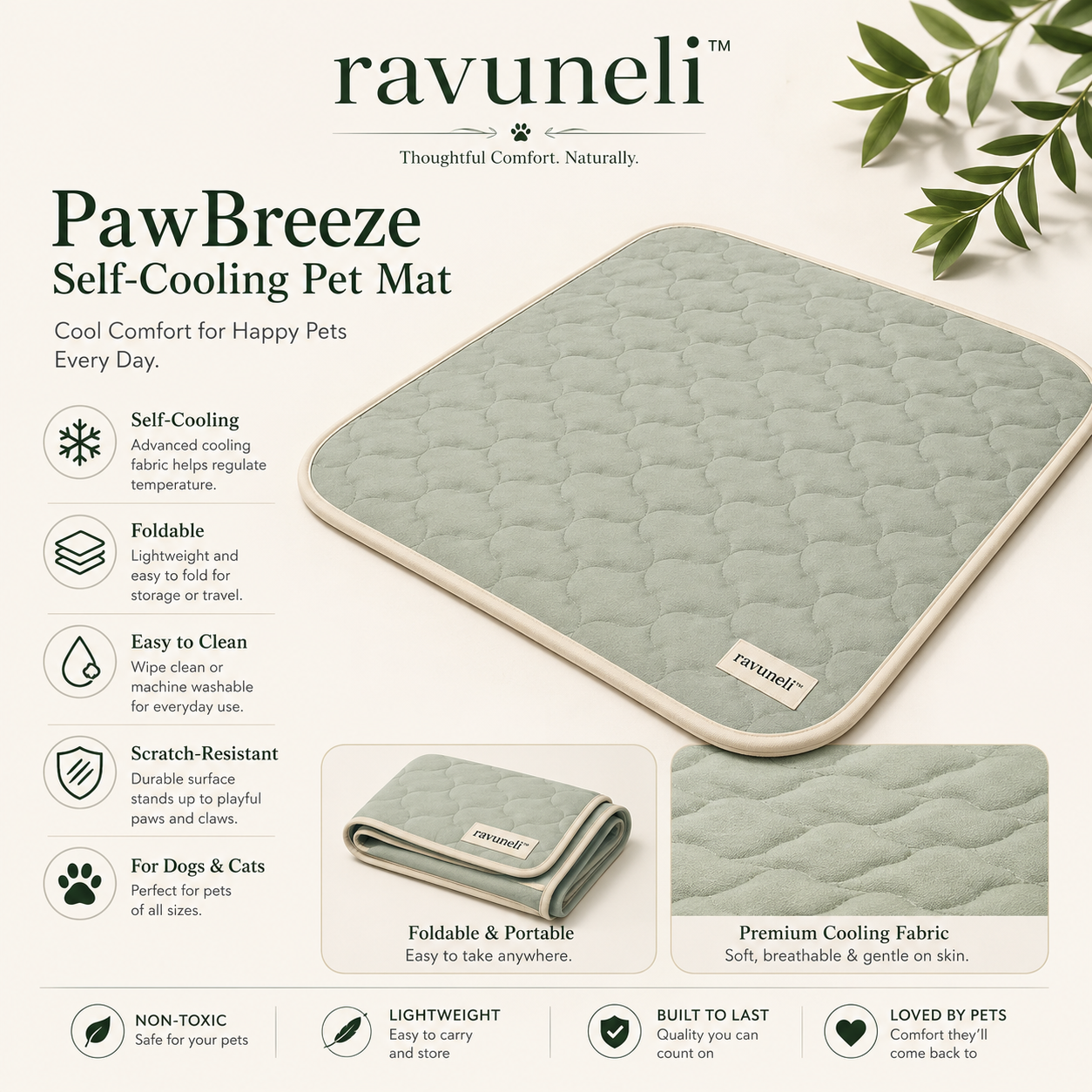 Ravuneli™ PawBreeze Self-Cooling Pet Mat – Foldable Breathable Cooling Pad for Dogs & Cats