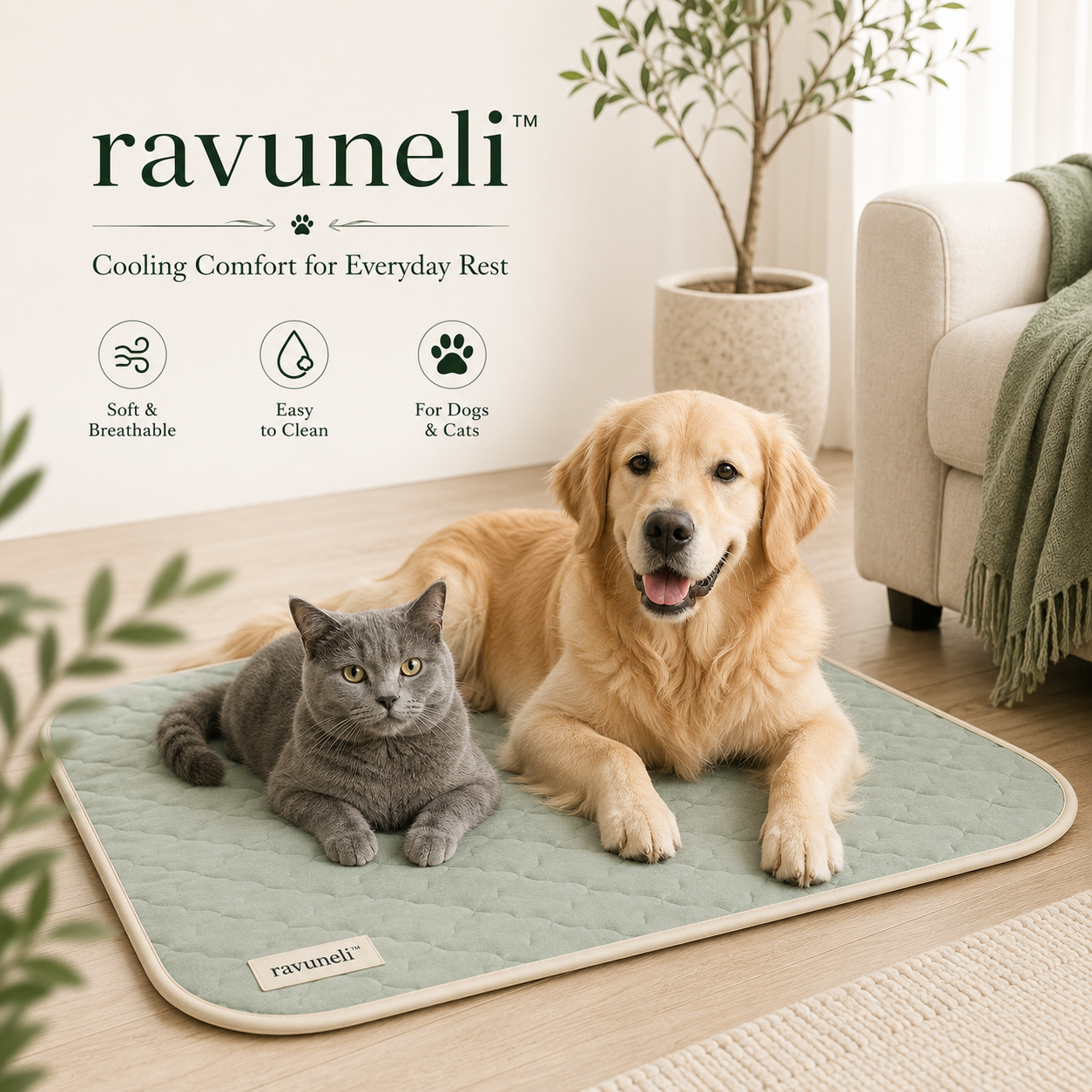 Ravuneli™ PawBreeze Self-Cooling Pet Mat – Foldable Breathable Cooling Pad for Dogs & Cats